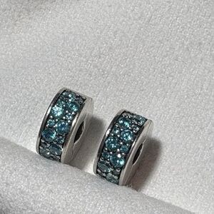 Set Of 2 - Pandora Teal Pave Clip Charm Sterling Silver 791817MCZ